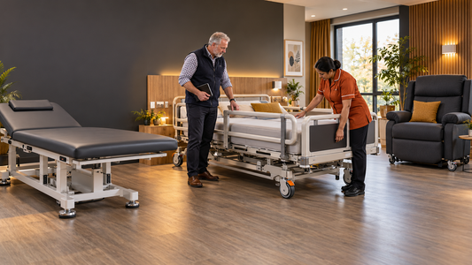 Bariatric patient chairs and examination couch in a modern UK care setting