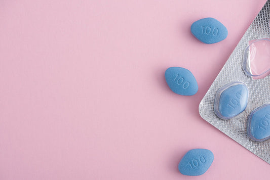 Sildenafil tablets and Viagra tablets side by side showing they contain the same active ingredient