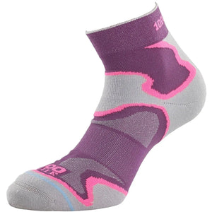 Purple and grey Fusion Anklet made of Tactel® fabric by 1000 Mile, featuring a sleek, lightweight design for comfortable wear.
