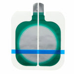 Universal electrosurgical split pad with green border and blue stripe, medical device