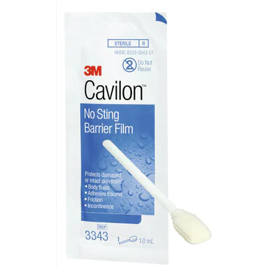 3M Cavilon No Sting Barrier Film case of 20 bottles, clear liquid for skin protection, with applicator tips visible in the image.