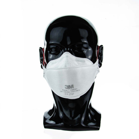 3M Aura 1863+ FFP3+IIR disposable healthcare respirator mask, box of 20, showing the protective mask with adjustable nose clip