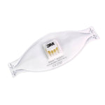 Box of 10 3M Aura FFP2 valved respirator face masks showing the mask with adjustable nose clip and ear loops.
