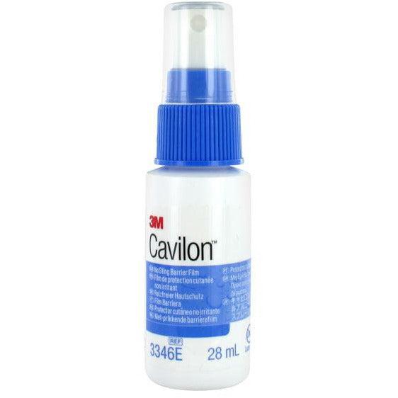 3M Cavilon No Sting Barrier Film Spray 28ml bottle with white spray nozzle and clear label, designed for skin protection.