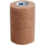 3M Coban LF Latex-Free Self-Adherent Wrap in tan, sterile, 100mm x 4.5m, shown in the image.