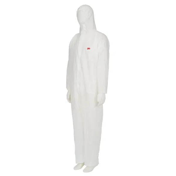 White 3M Coverall 4500 Medium-sized protective jumpsuit displayed flat for safety and industrial use.