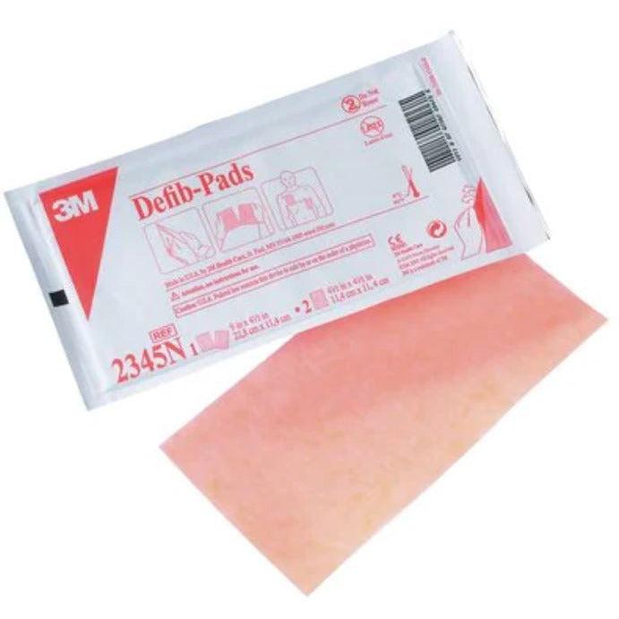 3M Defib Pads 2345N, single, 114mm x 114mm, adhesive electrode pads for defibrillators with clear conductive surface.
