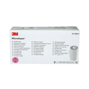 Box of 3 3M Microfoam™ surgical tape rolls, 10cm x 5m, soft adhesive tape for medical and wound care applications.