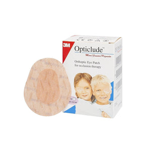 Box of 20 3M Opticlude Junior eye patches for children, soft adhesive eye patches for vision therapy and eye health.