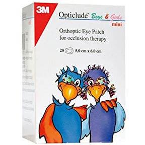 Box of 30 3M Opticlude Orthoptic Eye Patches for eye therapy, featuring flexible fabric and adhesive backing for comfortable wear.