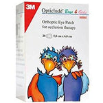 Box of 30 3M Opticlude Orthoptic Eye Patches for eye therapy, featuring flexible fabric and adhesive backing for comfortable wear.