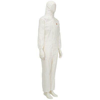 White 3M™ Protective Coverall 4545 Type 5/6 in size M, shown as a single suit with hood and front zipper.