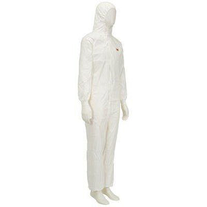White 3M™ Protective Coverall 4545 Type 5/6 in size M, shown as a single suit with hood and front zipper.