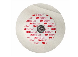 3M Red Dot Monitoring Electrodes with 3M micropore tape, pack of 50, showing adhesive surface and electrode design.