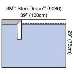 3M Steri-Drape adhesive towel drape measuring 100cm by 75cm, used for surgical procedures, with adhesive edges and sterile design.