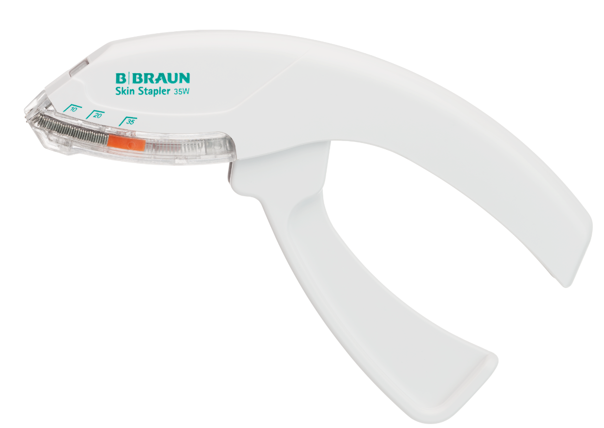 3M BBraun Skin Stapler 35W with 5-pack, showing sterile skin stapler for medical wound closure and surgical procedures.