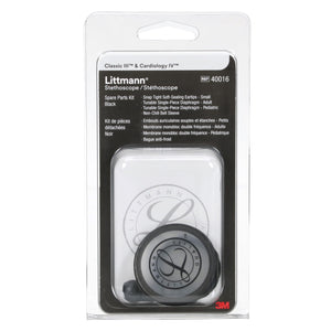 3M Littmann stethoscope spare parts kit in black, compatible with Classic III, Cardiology IV, and CORE models, includes tubing and accessories.