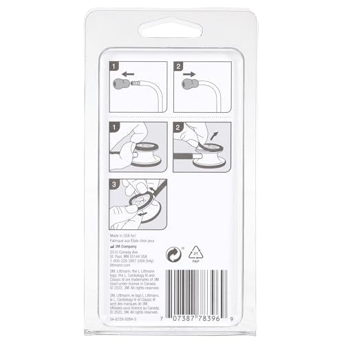 Black 3M Littmann stethoscope spare parts kit for Classic III, Cardiology IV, and CORE models, including tubing and chest pieces.