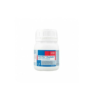 3S Healthcare Rely+On PeraSafe sterilising solution in 81g powder container, used for disinfecting medical instruments.
