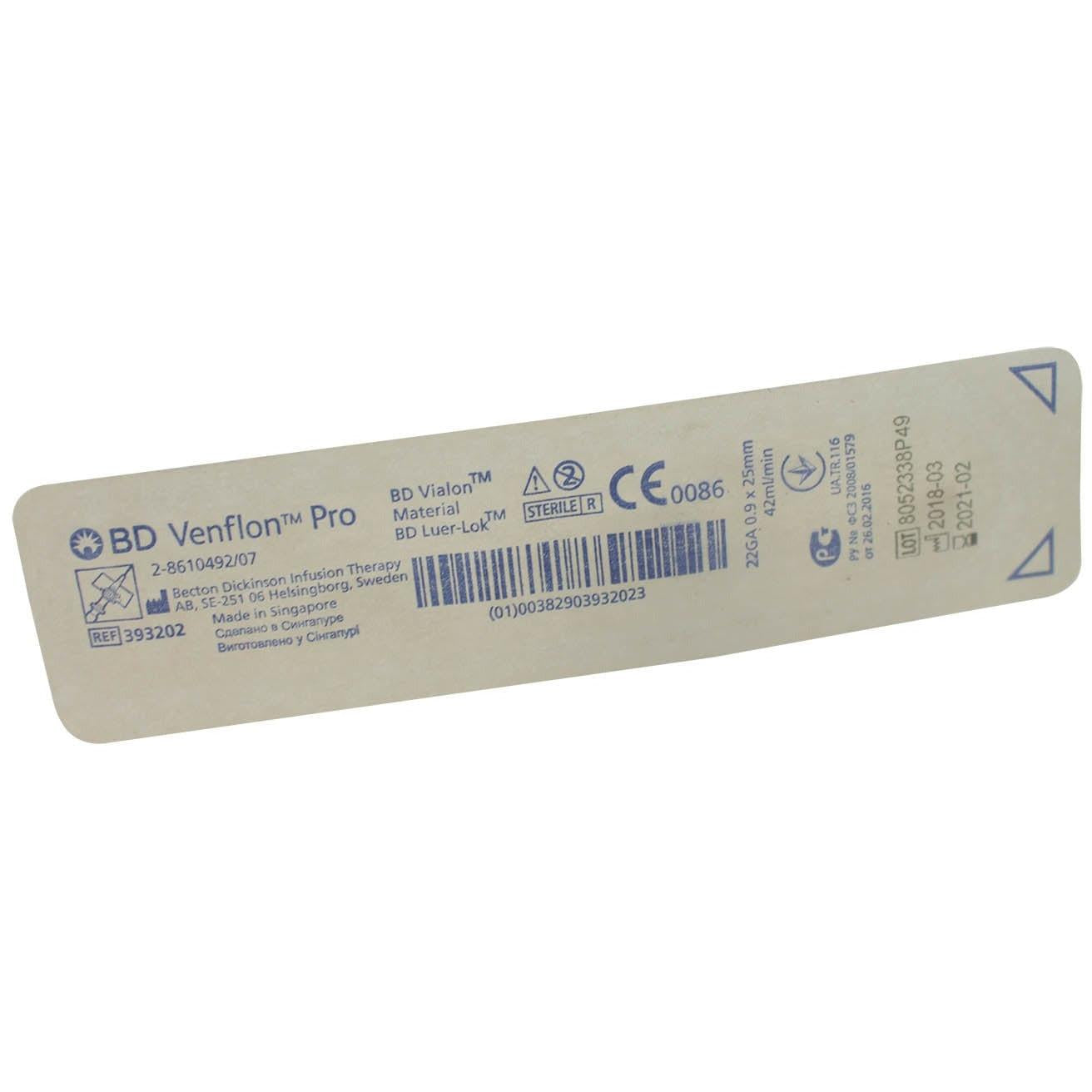 BD Venflon IV Catheter - 22g 25mm Ported & Winged x 50