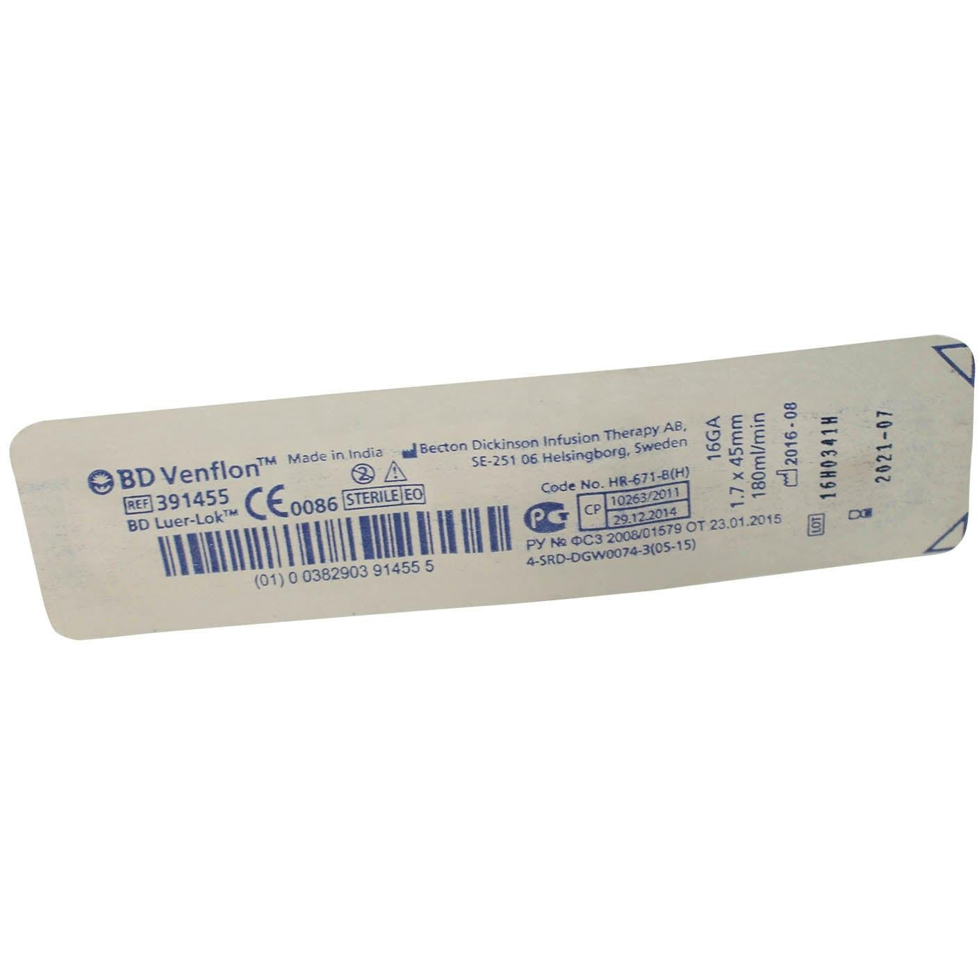 BD Venflon Peripheral IV Catheter Ported 16g, 45mm Winged - Single
