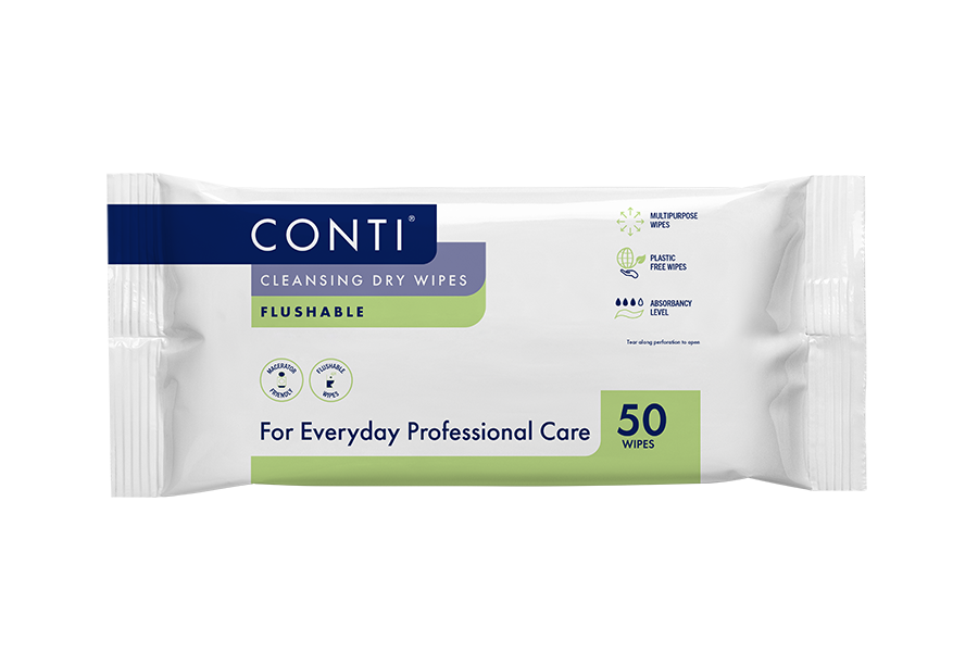 Conti® Large Flushable Cleansing Dry Wipe - 50 Wipes