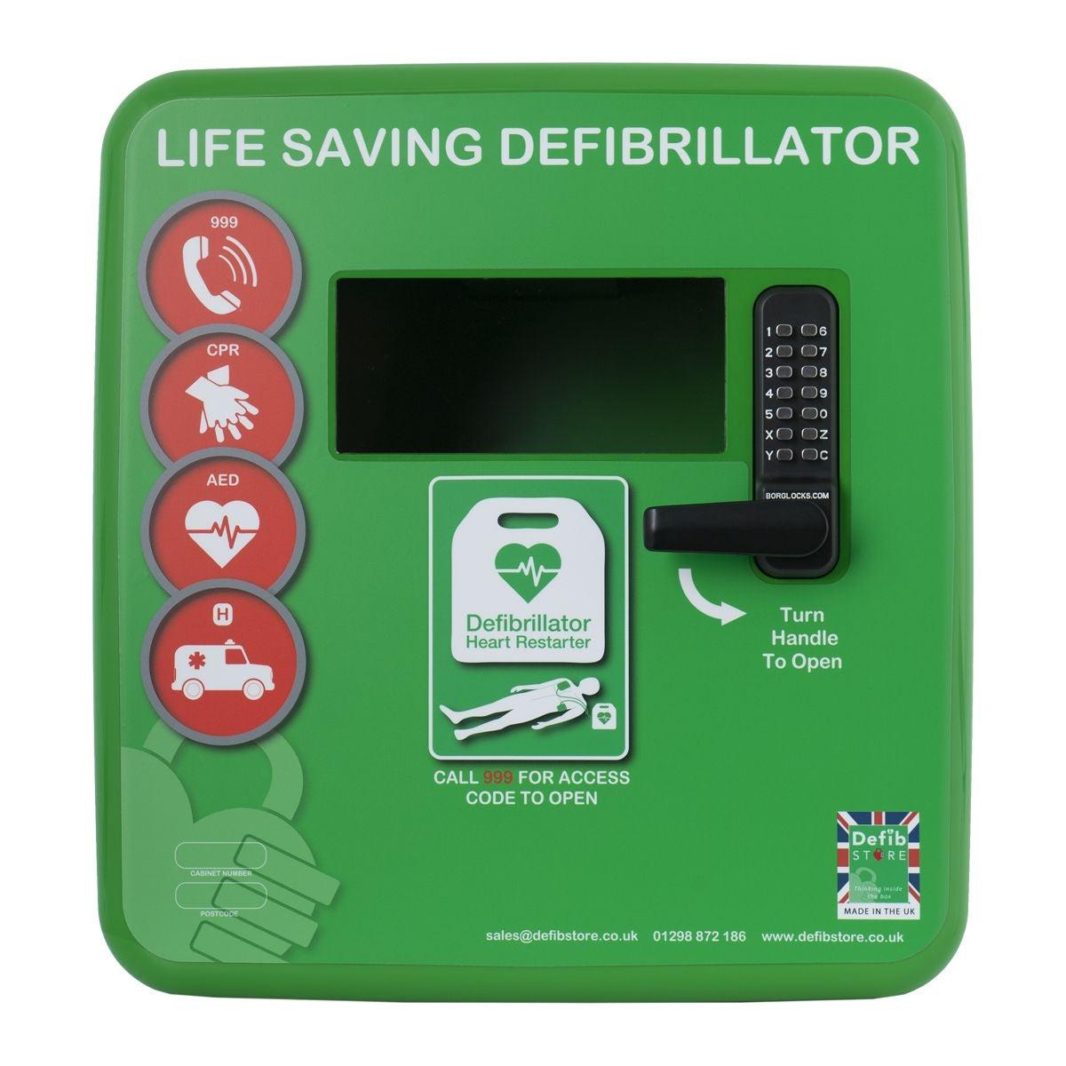 Defibstore 4000 - Defib Cabinet w/ Heater & Light - Keypad Lock - Green