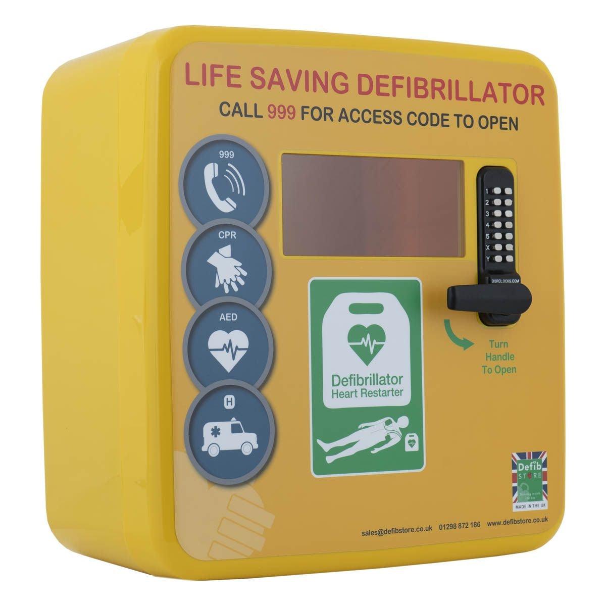 Defibstore 4000 - Defib Cabinet w/ Heater & Light - Keypad Lock - Yellow