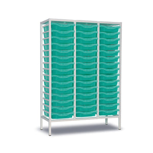 45-Tray Tall Triple Column Static Metal Storage Frame with Aqua Green Trays - W1050 x D430 x H1495mm (55kg)