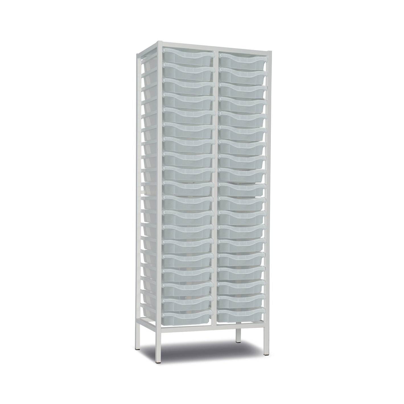 38-Tray Tall Double Column Static Metal Storage Frame with Transparent Trays - W710 x D430 x H1820mm (53kg)