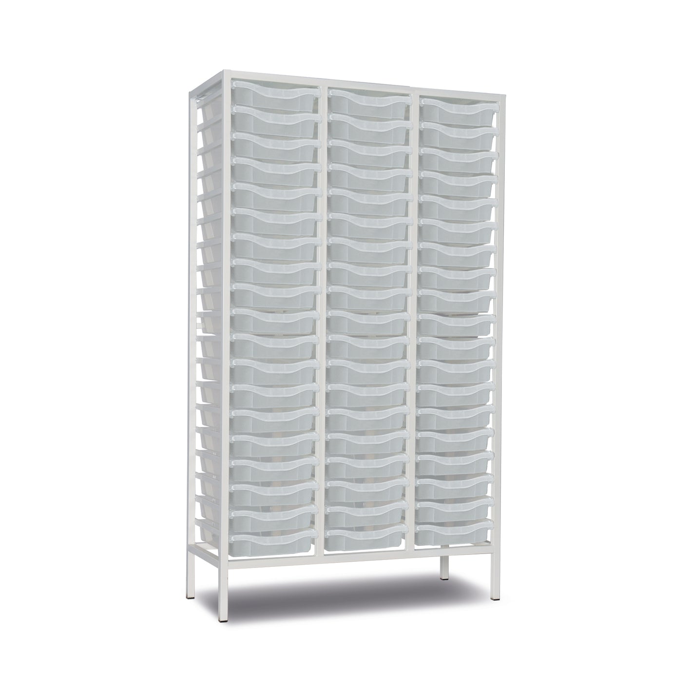 57-Tray Tall Triple Column Static Metal Storage Frame with Transparent Trays - W1050 x D430 x H1820mm (73kg)