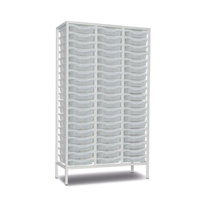 57-Tray Tall Triple Column Static Metal Storage Frame with Transparent Trays - W1050 x D430 x H1820mm (73kg)