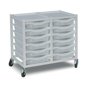 12-Tray Double Column Metal Storage Trolley with Transparent Trays - W710 x D430 x H655mm (25kg)