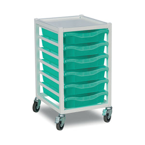 6-Tray Single Column Metal Storage Trolley with Aqua Green Trays - W390 x D430 x H655mm (14kg)
