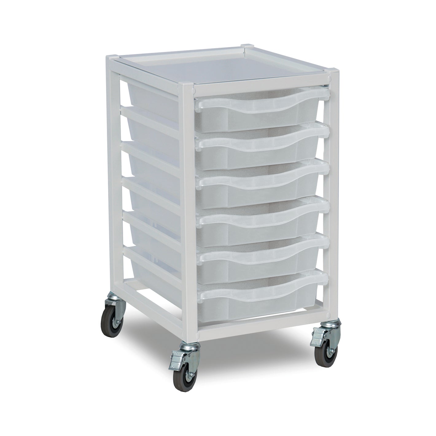 6-Tray Single Column Metal Storage Trolley with Transparent Trays - W390 x D430 x H655mm (14kg)