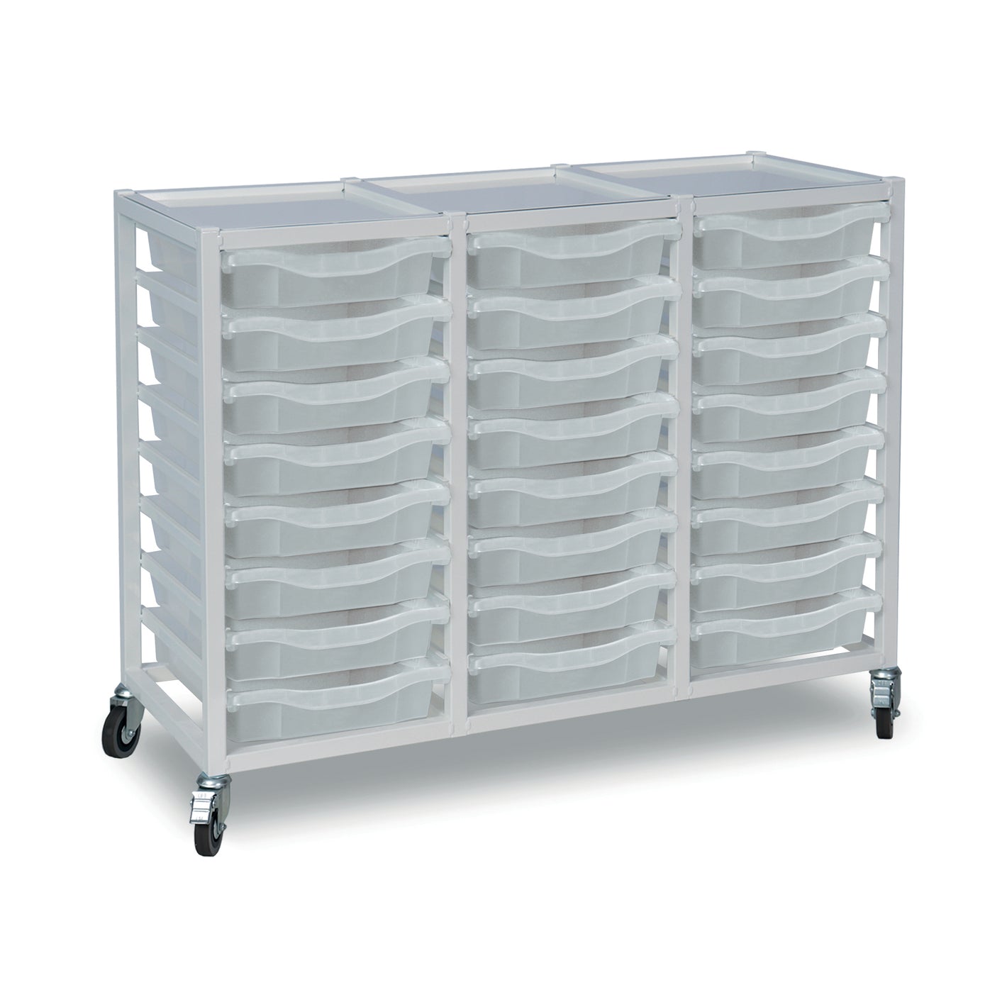 24-Tray Triple Column Metal Storage Trolley with Transparent Trays - W1050 x D430 x H830mm (33kg)