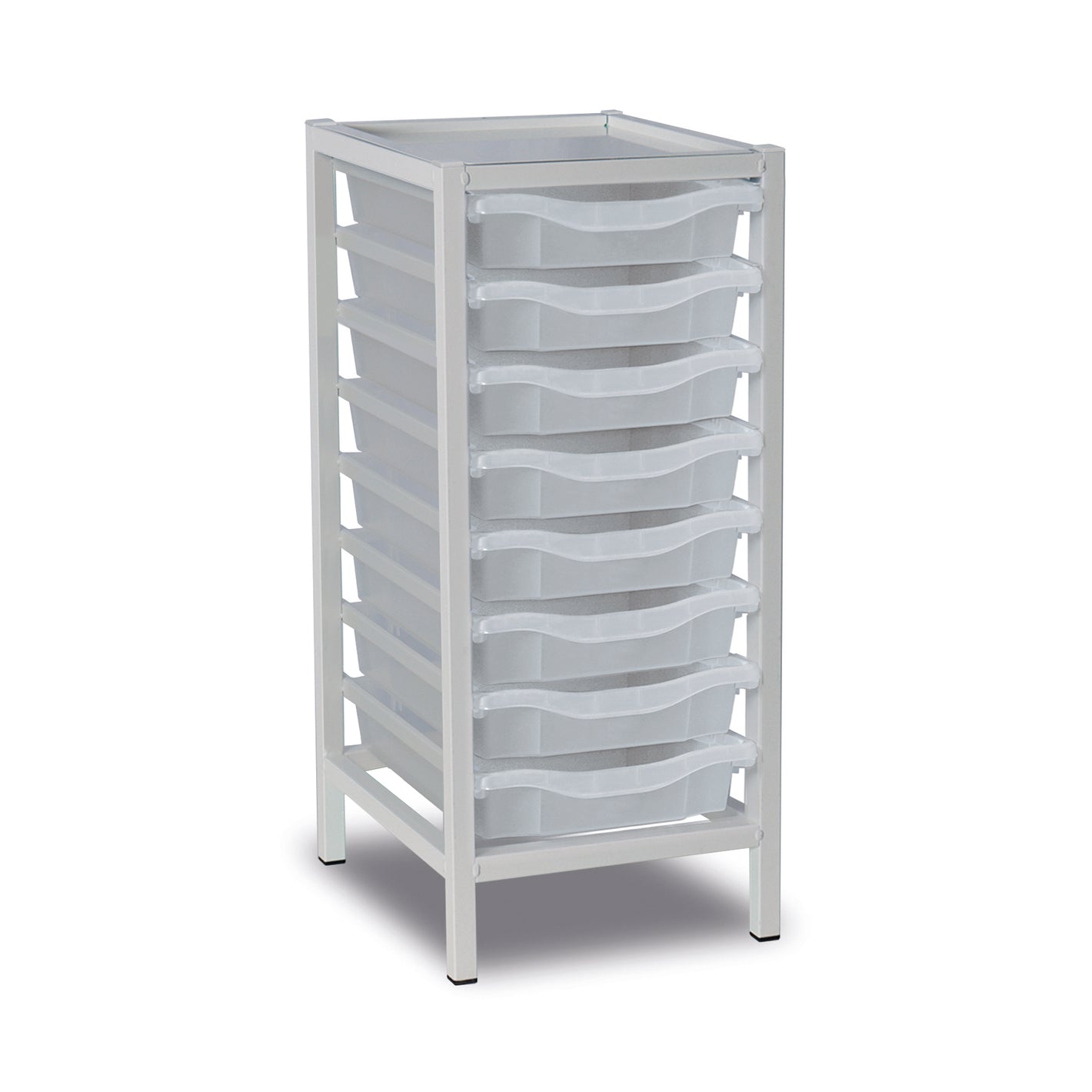 8-Tray Single Column Static Metal Storage Frame with Transparent Trays - W370 x D430 x H830mm (16kg)