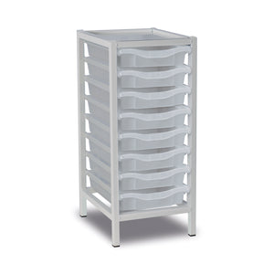 8-Tray Single Column Static Metal Storage Frame with Transparent Trays - W370 x D430 x H830mm (16kg)