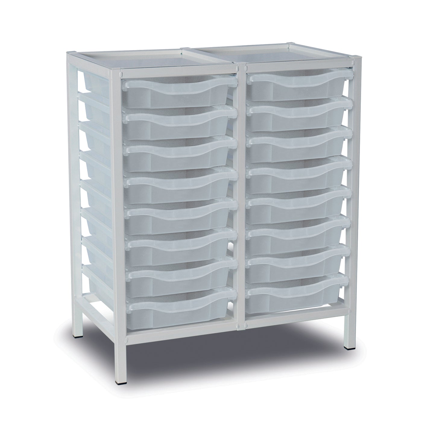 16-Tray Double Column Static Metal Storage Frame with Transparent Trays - W710 x D430 x H830mm (22kg)