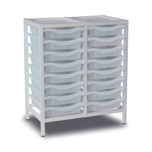 16-Tray Double Column Static Metal Storage Frame with Transparent Trays - W710 x D430 x H830mm (22kg)