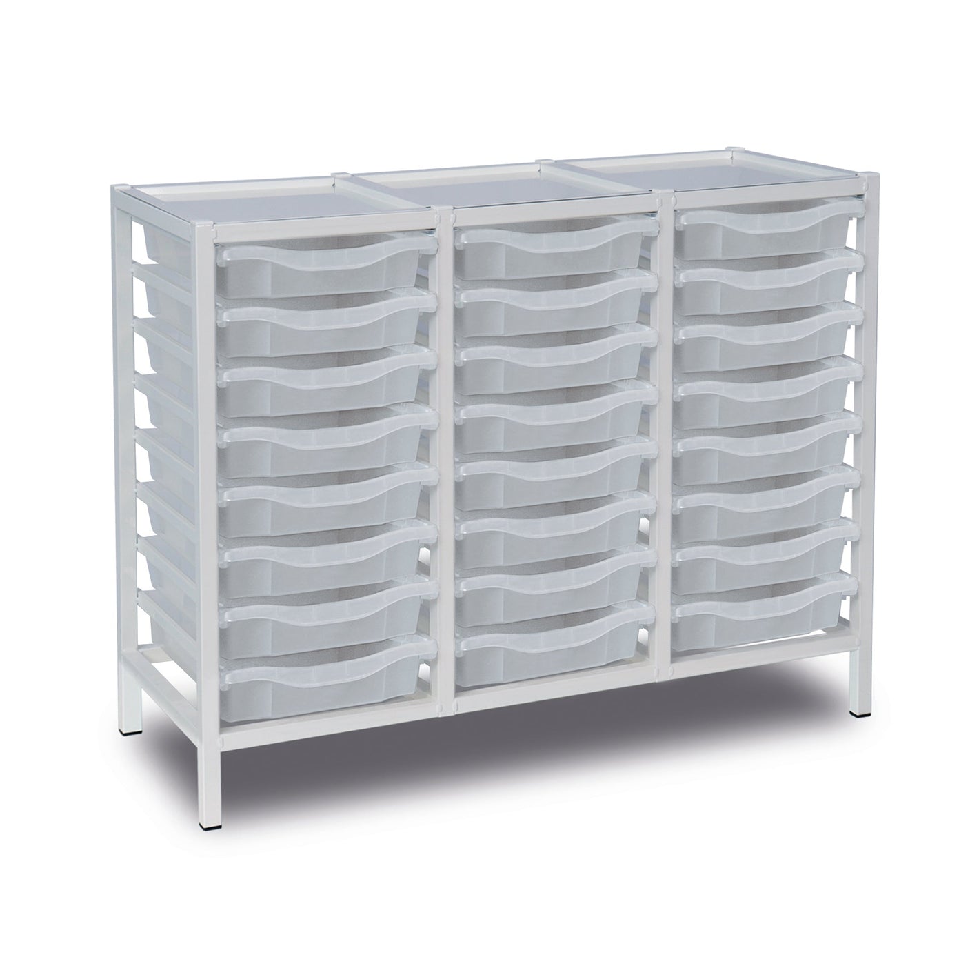 24-Tray Triple Column Static Metal Storage Frame with Transparent Trays - W1050 x D430 x H830mm (48kg)