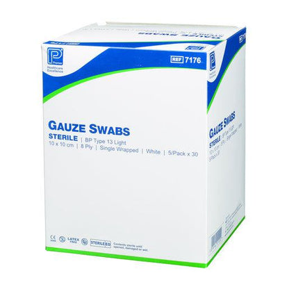 Gauze Swab Blue BP 10 x 10cm ST 5's 32 Ply - 8 x Packs of 15