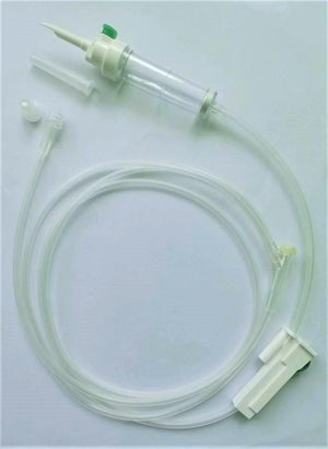 Gravity set, 180cm street tube, PVC, Hydrophobic Air Filter, 15µm DCF, Spike M Fix Luer - Box of 100