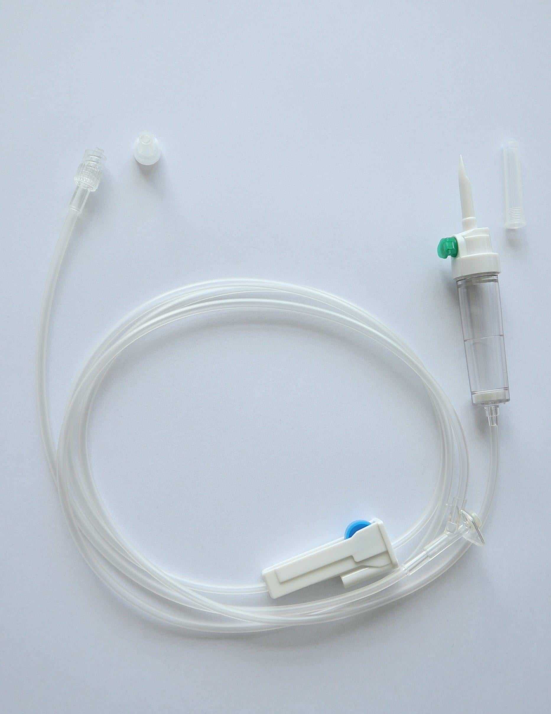 Gravity set, 180cm street tube, PVC, Hydrophobic Air Filter, 15µm DCF, Spike M Rot Luer - Box of 100