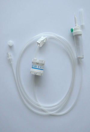 Gravity set, SS Flow180cm street tube, PVC, Hydrophobic Air Filter, 15µm DCF, Spike M Rot Luer - Box of100