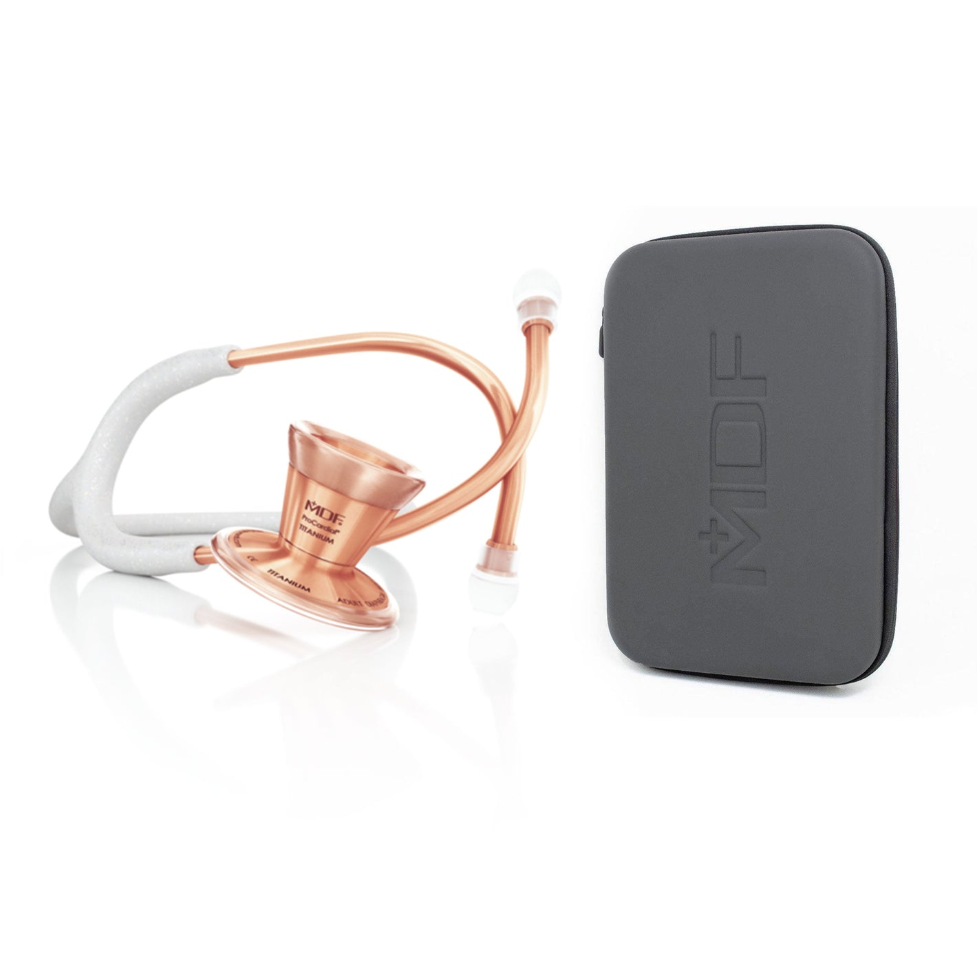 ProCardial® Titanium Adult Cardiology Stethoscope - White Glitter/Rose Gold + Case