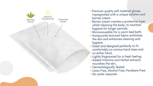 Omnitex Bed Bath Wet Wash Gloves with barrier cream, rectangular shaped 10pk