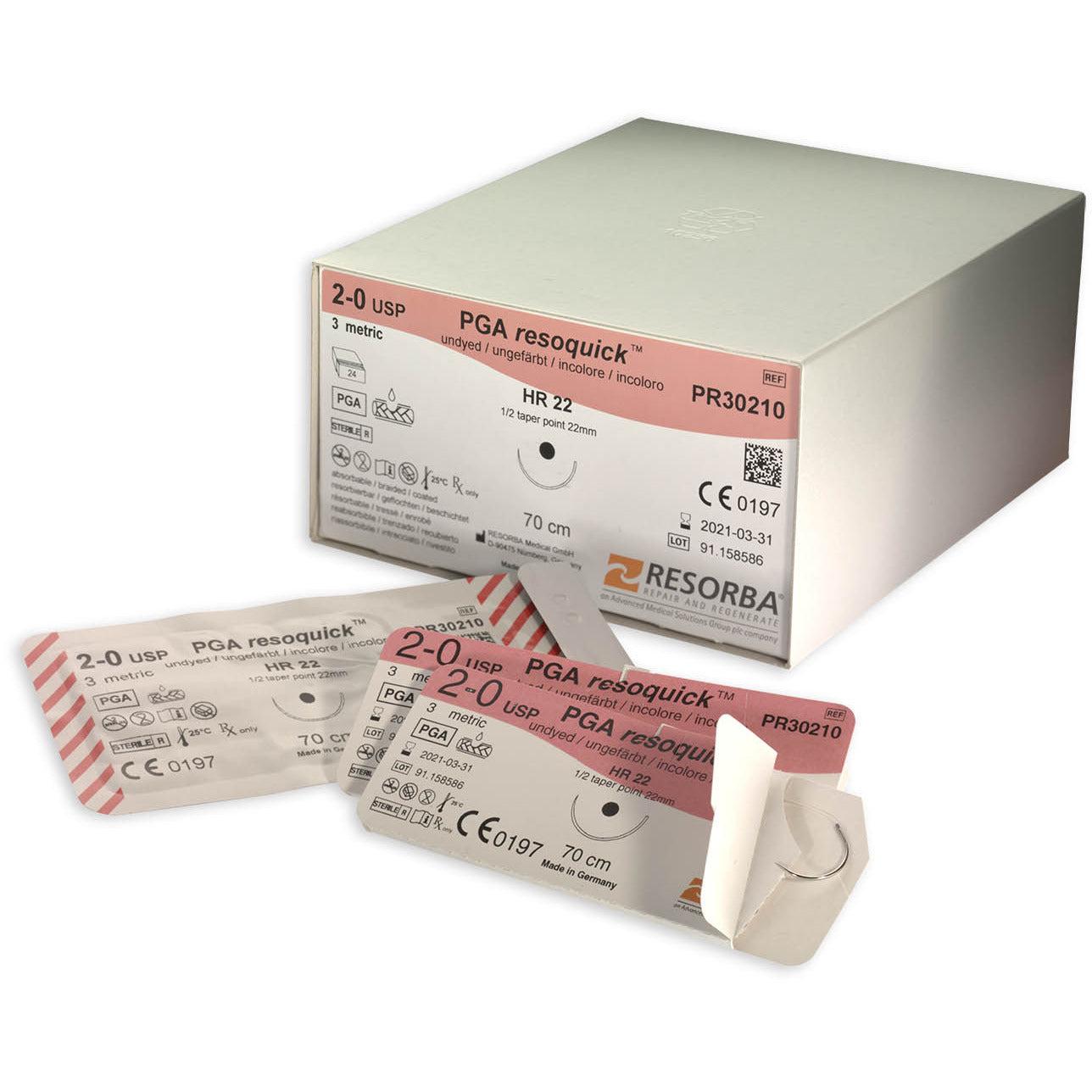 PGA-RESORBA undyed 6/0 usp 1x45cm 1/4 circle spatulated needle PREMIUM cut thin line 8mm double armed - Box of 24