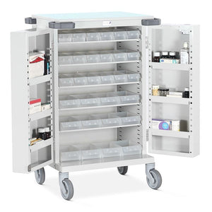 Bristol Maid double door pharmacy trolley with high security bolt lock and 18 A and 12 C trays