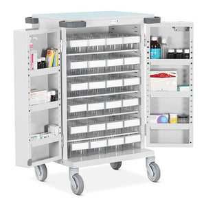 Bristol Maid double door pharmacy trolley with high security bolt lock and 24 LP trays